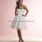 A-line White Organza Baded Short Evening Dress Bridesmaid Dress Strapless Beach Wedding Dress