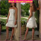 A-line White Taffeta Lace Short Evening Dress Bridesmaid Dress Strapless Beach Wedding Dress