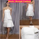 A-line White Taffeta Short Evening Dress Bridesmaid Dress Strapless Beach Wedding Dress