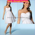 A-line White Beaded Taffeta Short Evening Dress Bridesmaid Dress Strapless Beach Wedding Dress