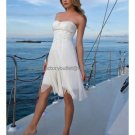 A-line White Chiffon Beaded Short Evening Dress Bridesmaid Dress Strapless Beach Wedding Dress