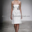 Sheath White Pleated Taffeta Short Evening Dress Bridesmaid Dress Strapless Beach Wedding Dress