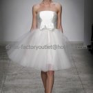 A-line White Pleated SATIN Tulle Short Evening Dress Bridesmaid Dress Strapless Beach Wedding Dress