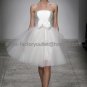 A-line White Pleated SATIN Tulle Short Evening Dress Bridesmaid Dress Strapless Beach Wedding Dress