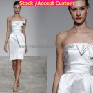 Wholesale Sheath White Pleated SATIN Short Evening Dress Bridesmaid Dress Strapless Wedding Dress