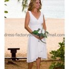 A-line Short White Chiffon Evening Dress Bridesmaid Dress Sleevelss V-neck Tea Length Wedding Dress