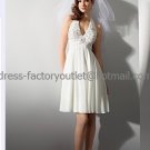 A-line Short White Chiffon Evening Dress Bridesmaid Dress Sleevelss Halter Tea Length Wedding Dress