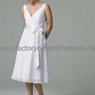A-line Short White Chiffon Evening Dress Bridesmaid Dress Sleevelss V-neck Tea Length Wedding Dress