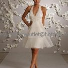 A-line Short Ivory Organza Evening Dress Bridesmaid Dress Sleevelss V-neck Tea Length Wedding Dress