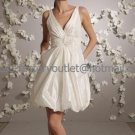 A-line Short White Taffeta Evening Dress Bridesmaid Dress Sleevelss V-neck Tea Length Wedding Dress