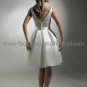 A-line Simple White Satin Evening Dress Bridesmaid Dress Sleevelss V-neck Tea Length Wedding Dress