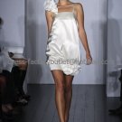 A-line Short White Satin Evening Dress Bridesmaid Dress 2 Thin Straps Knee Length Wedding Dress
