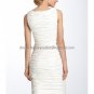 Sheath Pleated White Taffeta Evening Dress Bridesmaid Dress Boat Neck Knee Length Wedding Dress