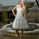 A-line Short White Organza Applique Evening Dress Bridesmaid Dress Knee Length Wedding Dress