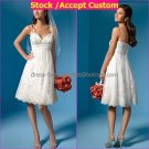 A-line White Satin Tulle Applique Bridal Gown Sweetheart Knee Length Lace Wedding Dress