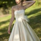 Champagne Satin Littler Bridal Gown Knee LengthStrapless Lace Top Beach Wedding Dress