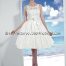 White Taffeta Princess Bridal Gown Knee Length Lace Top V Back Beach Wedding Dress