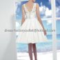 White Taffeta Princess Bridal Gown Knee Length Lace Top V Back Beach Wedding Dress