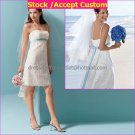 White Littler Bridal Gown Knee Length Spaghetti Straps Blue Sash Lace Wedding Dress