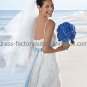 White Littler Bridal Gown Knee Length Spaghetti Straps Blue Sash Lace Wedding Dress