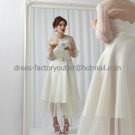 A-line White Organza Long Sleeves Evening Dress Bridesmaid Dress Tea Length Wedding Dress