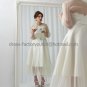 A-line White Organza Long Sleeves Evening Dress Bridesmaid Dress Tea Length Wedding Dress