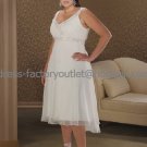 A-line White Chiffon Plus Size Bridal Evening Dress Sleeveless V-neck Calf Length Wedding Dress