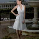 A-line Short White Chiffon Evening Dress Bridesmaid Dress Sleevelss Halter Calf Length Wedding Dress