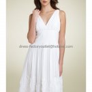 A-line Short White Chiffon Evening Dress Bridesmaid Dress Sleevelss V-neck Knee Length Wedding Dress