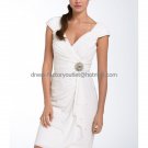 A-line Short White Chiffon Evening Dress Bridesmaid Dress Cap Sleeves V-neck Beach Wedding Dress