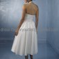 A-line Short White Taffeta Evening Dress Bridesmaid Dress Sleevelss Halter Calf Length Wedding Dress