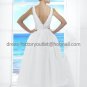 A-line White Taffeta Bridal Evening Dress V-neck Bridesmaid Dress Tea Length Wedding Dress