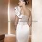Sheath Short Champagne Satin Evening Dress Prom Dress One Shoulder Beach Wedding Dress