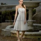 A-line Short White Pleated Chiffon Sash Evening Dress Bridesmaid Dress Strapless Beach Wedding Dress