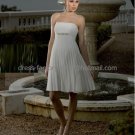 A-line Short White Pleated Chiffon Sash Evening Dress Bridesmaid Dress Strapless Beach Wedding Dress
