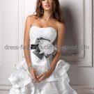 Layered Dress White Satin Black Sash Short Evening Dress Bridesmaid Dress Strapless Wedding Dress