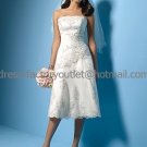 A-line White Lace Applique Short Evening Dress Bridal Dress Strapless Beach Wedding Dress