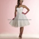 A-line White Lace Applique Short Evening Dress Bridal Dress Strapless Beach Wedding Dress S27