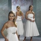 White Chiffon Satin Short Evening Dress Bridal Dress Strapless Calf Length Wedding Dress