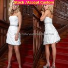 A-line White Taffeta Jeweled Sash Short Evening Dress Bridal Dress Strapless Beach Wedding Dress S47