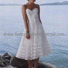 White Organza Striped  Short Evening Dress Bridal Dress Strapless Calf Length Wedding Dress