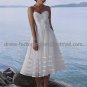 White Organza Striped Short Evening Dress Bridal Dress Strapless Calf Length Wedding Dress