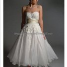 White Chiffon Champagne Sash Short Evening Dress Bridal Dress Strapless Beach Wedding Dress