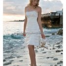 Sheath White Satin Lace Top Short Evening Dress Bridal Dress Strapless Beach Wedding Dress