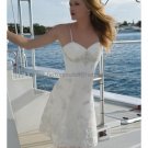 A-line White Satin Lace Applique Short Evening Dress Bridal Dress Thin Straps Beach Wedding Dress