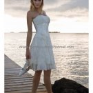 A-line White Lace Tulle Short Evening Dress Bridal Dress Strapless Beach Wedding Dress