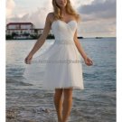 A-line White Tulle Short Evening Dress Bridal Dress Strapless Jeweled SASH Beach Wedding Dress