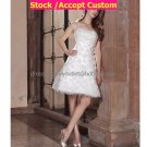 A-line White Flower Lace Short Evening Dress Bridal Dress Strapless Beach Wedding Dress
