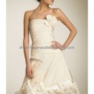 A-line Champagne Taffeta Flower Edge Short Evening Dress Bridal Dress Strapless Beach Wedding Dress