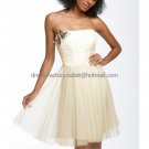 A-line Champagne Tulle Less 100$ Short Evening Dress Bridal Dress Strapless Beach Wedding Dress